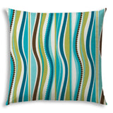 20" X 20" Aqua Brown And Olive Zippered Polyester Striped Throw Pillow Cover
