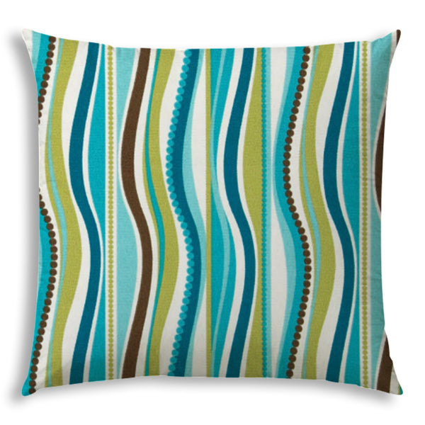 20" X 20" Aqua Brown And Olive Zippered Polyester Striped Throw Pillow Cover