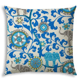 20" X 20" Blue Cream And Gray Zippered Polyester Floral Throw Pillow Cover