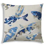 20" X 20" Taupe Blue And Navy Fish Zippered Polyester Coastal Throw Pillow Cover