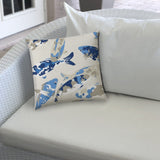 20" X 20" Taupe Blue And Navy Fish Zippered Polyester Coastal Throw Pillow Cover