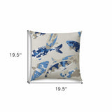 20" X 20" Taupe Blue And Navy Fish Zippered Polyester Coastal Throw Pillow Cover