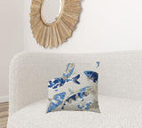 20" X 20" Taupe Blue And Navy Fish Zippered Polyester Coastal Throw Pillow Cover