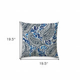 20" X 20" White Cobalt And Navy Blue Zippered Polyester Paisley Throw Pillow Cover