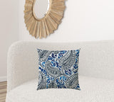 20" X 20" White Cobalt And Navy Blue Zippered Polyester Paisley Throw Pillow Cover