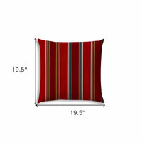 20" X 20" Red Green And White Zippered Polyester Striped Throw Pillow Cover
