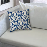 20" X 20" Indigo Taupe And Cream Zippered Polyester Ikat Throw Pillow Cover