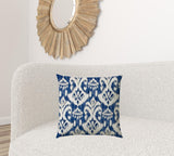 20" X 20" Indigo Taupe And Cream Zippered Polyester Ikat Throw Pillow Cover