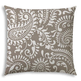 20" X 20" Taupe And White Zippered Polyester Paisley Throw Pillow Cover
