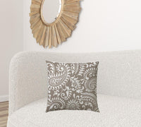 20" X 20" Taupe And White Zippered Polyester Paisley Throw Pillow Cover