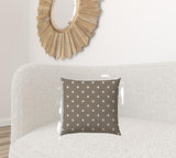 20" X 20" Taupe And White Zippered Polyester Polka Dots Throw Pillow Cover