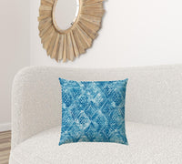 20" X 20" Blue And White Zippered Polyester Ikat Throw Pillow Cover