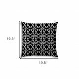 20" X 20" Black And White Zippered Polyester Interlocking Throw Pillow Cover
