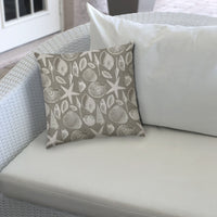 20" X 20" Cream And Gray Seashells Zippered Polyester Coastal Throw Pillow Cover