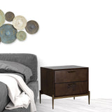 Modern Dark Mango Acacia and Brass Nightstand with Two Drawers