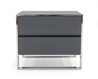 Modern Gray and Stainless Steel Nightstand With Two Drawers