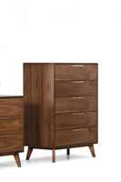 30" Walnut Solid Wood Five Drawer Standard Chest