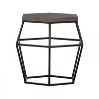 Modern Gray Concrete and Black Metal Hexagonal End Table