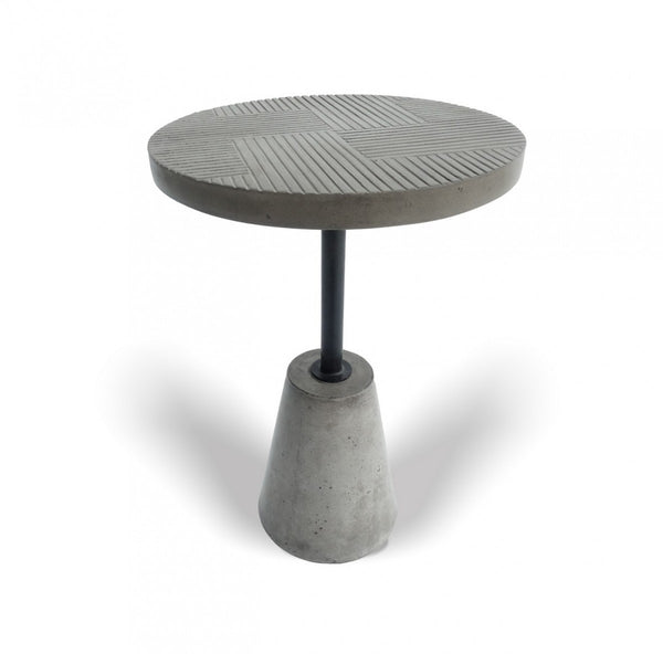 Mod Textured Gray Concrete and Black Metal Pedestal End Table