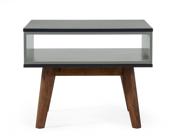 Dark Oak and Shades of Gray Open Rectangle End Table