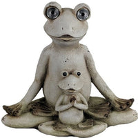 16" Antiqued White Pair of Yoga Frogs Solar Outdoor Statue