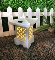 16" White Solar Pagoda Style Lantern Outdoor Décor