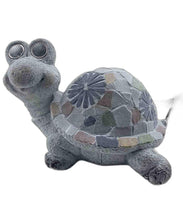 10" Gray Happy Turtle Mosaic Tile with Solar Eyes Indoor Outdoor