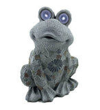 14" Frog Mosaic Tile with Solar Eyes Indoor Outdoor Statue