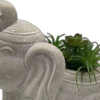17"  Cream Elephant with Succulents Indoor Outdoor Statue