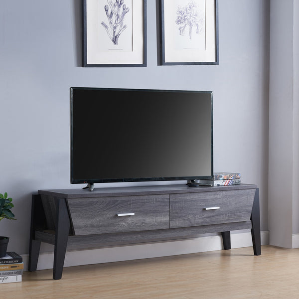 Contemporary Distressed Gray and Black TV Stand
