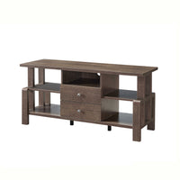 Walnut Oak Rustic Geo TV Stand with Two Center Drawer