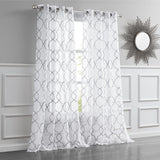 84? Silver Trellis Pattern Embroidered Window Curtain Panel