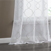84? Charcoal Trellis Pattern Embroidered Window Curtain Panel