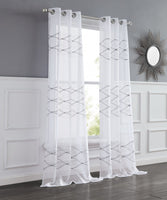 Set of Two 84"  White Wave Embroidered Window Panels