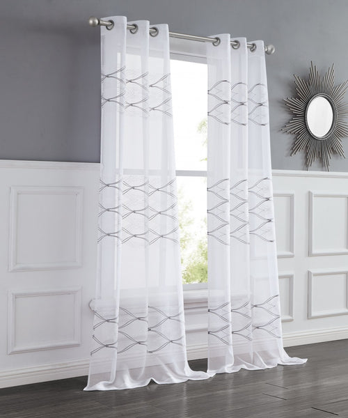 Set of Two 96"  White Wave Embroidered Window Panels
