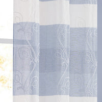 Set of Two 84"  Blue Striped Floral Embroidery Window Panels