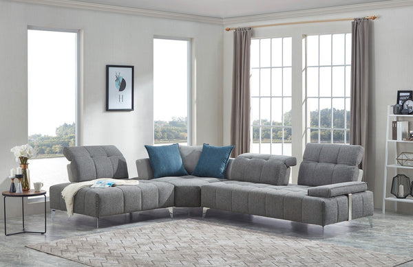 Modern Gray Fabric Moveable Back and Adjustable Sectional Sofa
