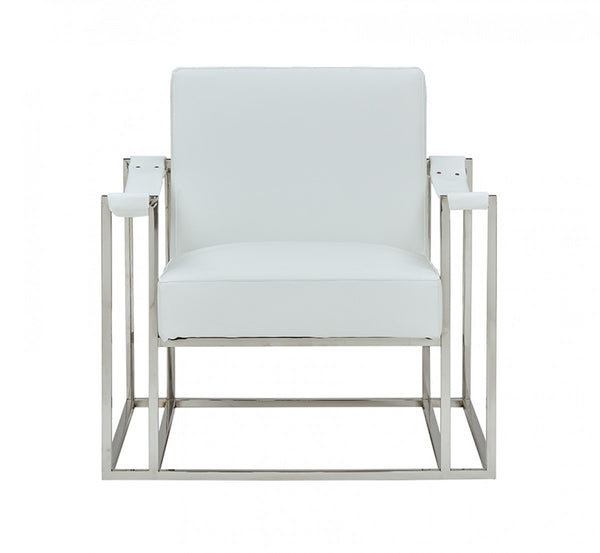 Stylish White Leatherette And Steel Chair