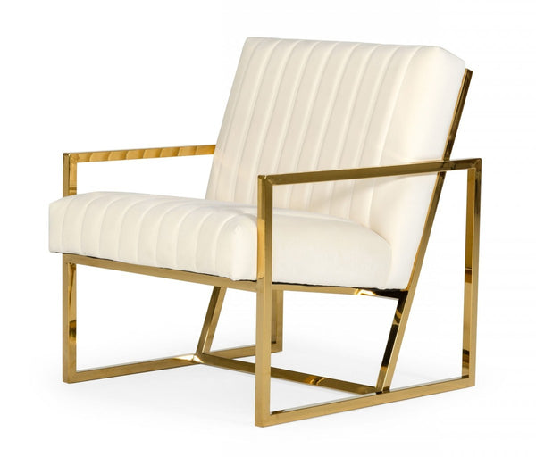 Industrial Off White Velvet And Gold Steel Chair