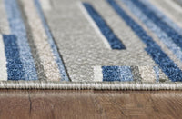 2? x 4? Blue Abstract Striped Indoor Outdoor Area Rug