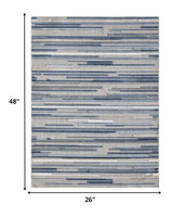 2? x 4? Blue Abstract Striped Indoor Outdoor Area Rug