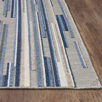 2? x 4? Blue Abstract Striped Indoor Outdoor Area Rug