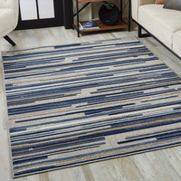 2? x 4? Blue Abstract Striped Indoor Outdoor Area Rug