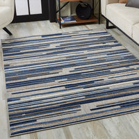 3? x 5? Blue Abstract Striped Indoor Outdoor Area Rug