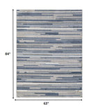 5? x 7? Blue Abstract Striped Indoor Outdoor Area Rug