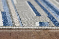 5? x 7? Blue Abstract Striped Indoor Outdoor Area Rug