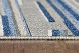 5? x 7? Blue Abstract Striped Indoor Outdoor Area Rug