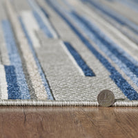 5? x 7? Blue Abstract Striped Indoor Outdoor Area Rug