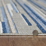 5? x 7? Blue Abstract Striped Indoor Outdoor Area Rug