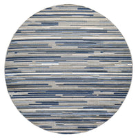 8' Round Blue Abstract Striped Indoor Outdoor Area Rug